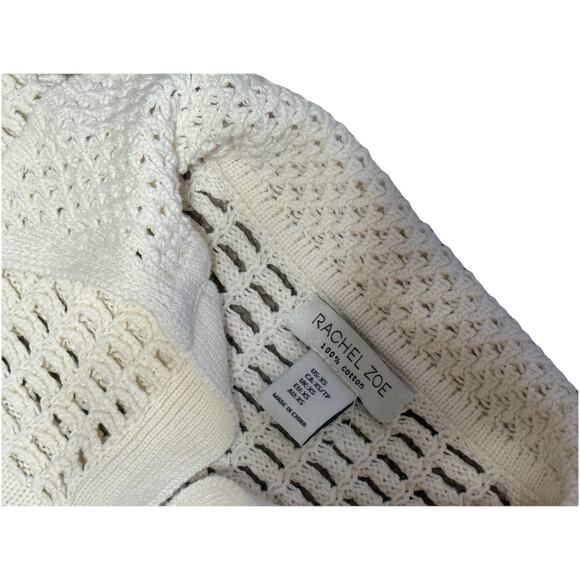 Rachel Zoe Cream Open Knit Collared Sweater XS Cotton Knit Pullover Top Cropped - Picture 3 of 4